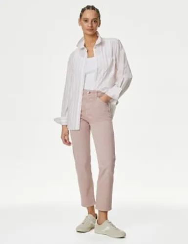 M&S Womens High Waisted Slim Fit Cropped Jeans - 6SHT - Pink, Pink,Soft Khaki,Indigo Mix,Light Indigo,Medium Indigo,Soft White