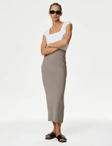 M&S Womens Jersey Maxi Column Skirt - 24REG - Mocha, Mocha,Black