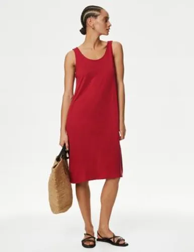 M&S Womens Jersey Round Neck Knee Length Slip Dress - Ruby Red, Ruby Red