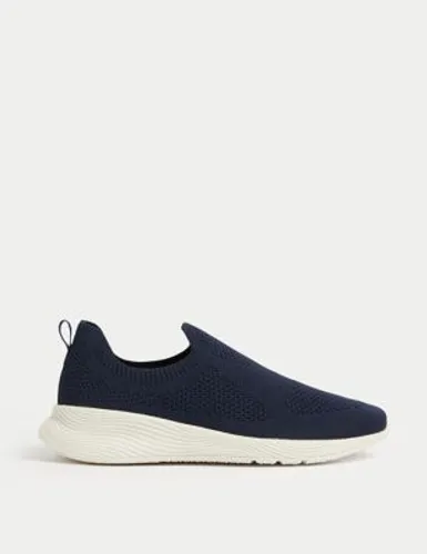M&S Womens Knitted Slip On Trainers - 3.5 - Navy, Navy,Black,Grey