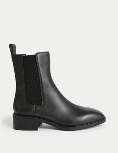M&S Womens Leather Chelsea Chisel Toe Boots - 3 - Black, Black