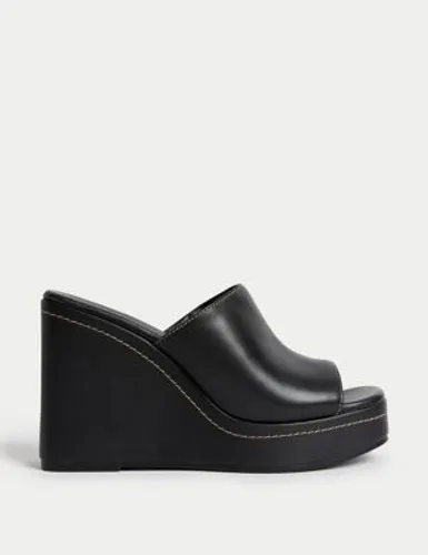 M&S Womens Leather Wedge Mules - 8 - Black, Black