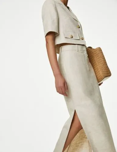M&S Womens Linen Blend Side Split Maxi Column Skirt - 10REG - Neutral, Neutral