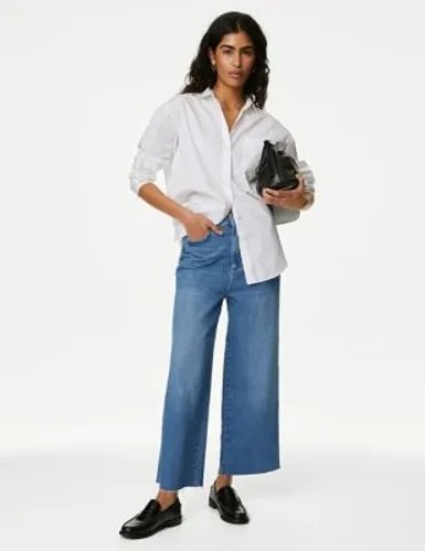 M&S Womens Lyocell™ Blend High Waisted Wide Leg Jeans - 8REG - Medium Indigo, Medium Indigo,Soft White,Fawn