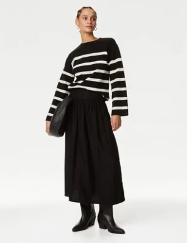 M&S Womens Midi A-Line Skirt - 20REG - Black, Black