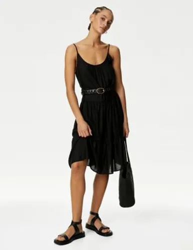M&S Womens Mini Tiered Beach Dress - 8 - Black, Black,Pink Fizz