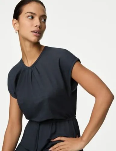 M&S Womens Modal Rich Tie Waist Midi Dress - 16LNG - Navy, Navy,Rich Amber