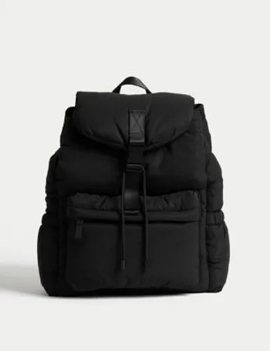 M&S Womens Nylon Drawstring Padded Backpack - Black, Black