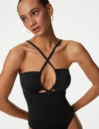 M&S Womens Padded Cut Out Halterneck Swimsuit - 14 - Black, Black
