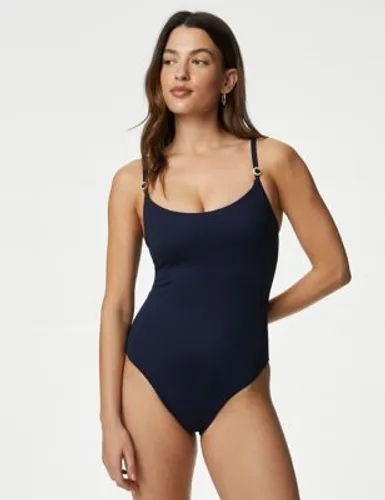 M&S Womens Padded Ring Detail Scoop Neck Swimsuit - 24LNG - Navy, Navy