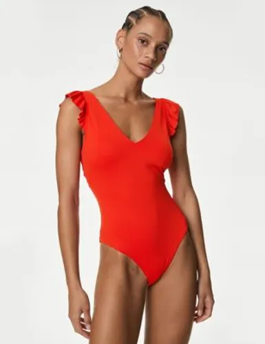 M&S Womens Padded Ruffle Plunge V-Neck Swimsuit - 16 - Flame, Flame