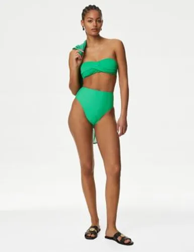 M&S Womens Padded Twist Front Bandeau Bikini Top - 8 - Medium Green, Medium Green