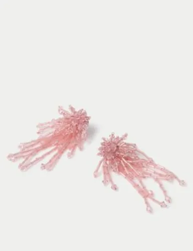 M&S Womens Pink Beaded Cluster Drop Earrings, Pink