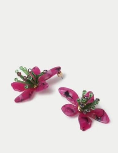 M&S Womens Pink Resin Flower Oversized Stud Earring, Pink