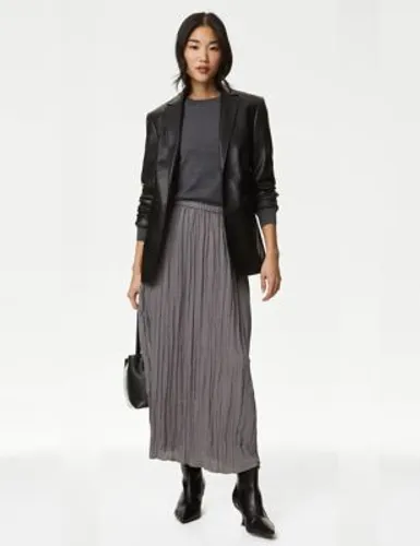 M&S Womens Pleated Midaxi Skirt - 12PET - Grey, Grey