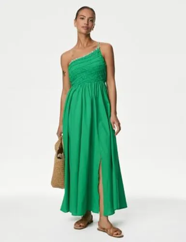 M&S Womens Pure Cotton Beaded Midaxi Beach Dress - 16 - Medium Green, Medium Green