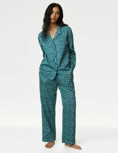 M&S Womens Pure Cotton Eid Pyjama Set - 16 - Green Mix, Green Mix