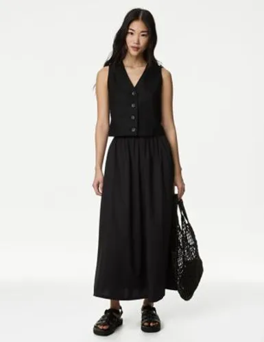 M&S Womens Pure Cotton Midi Skirt - 14SHT - Black, Black,White