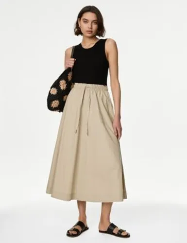 M&S Womens Pure Cotton Midi Utility Circle Skirt - 10PET - Buff, Buff,Black
