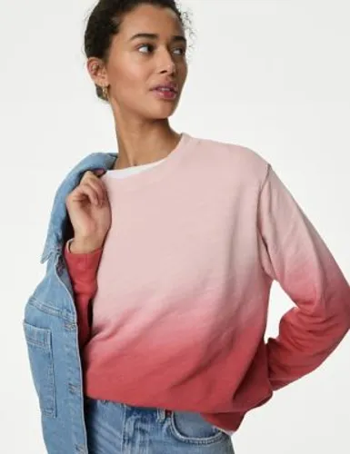 M&S Womens Pure Cotton Ombre Slub Sweatshirt - XS - Pink Mix, Pink Mix,Blue Mix,Orange Mix,Green Mix