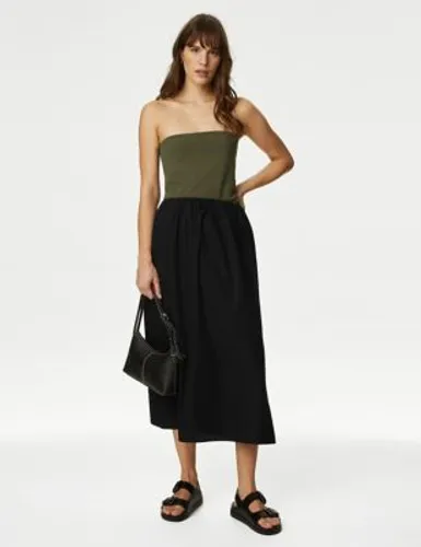 M&S Womens Pure Cotton Pleated Midaxi A-Line Skirt - 18REG - Black, Black
