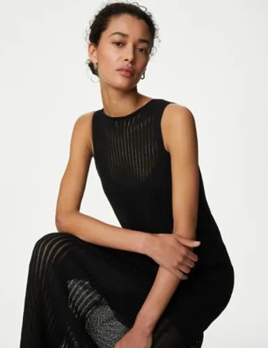 M&S Womens Ribbed Knitted Maxi Dress - XL - Black, Black