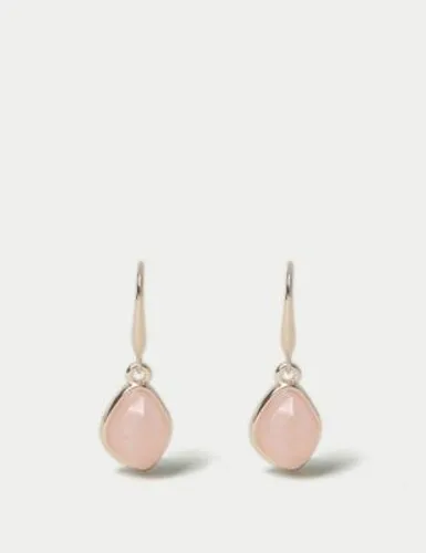 M&S Womens Rose Quartz Drop Earrings - Pink, Pink