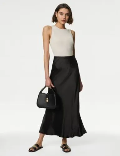 M&S Womens Satin Maxi Slip Skirt - 22REG - Black, Black