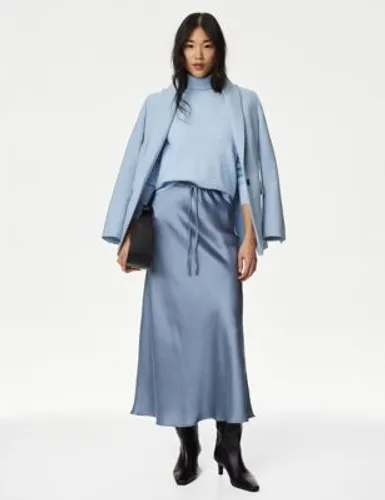 M&S Womens Satin Midaxi Slip Skirt - 8LNG - Grey Blue, Grey Blue,Mocha