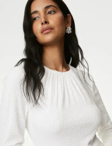 M&S Womens Sequin Maxi Column Dress - 6REG - White, White