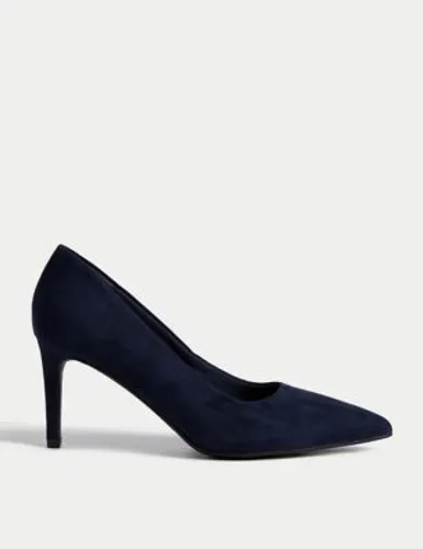 M&S Womens Slip On Stiletto Heel Pointed Court Shoes - 3 - Navy, Navy