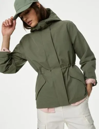 M&S Womens Stormwear™ Hooded Rain Jacket with Cotton - 16 - Buff, Buff,Hunter Green