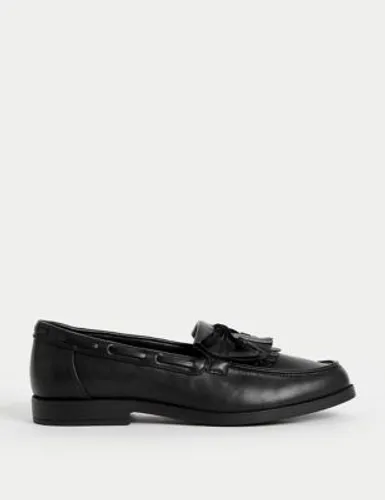 M&S Womens Tassel Bow Flat Loafers - 4 - Black, Black