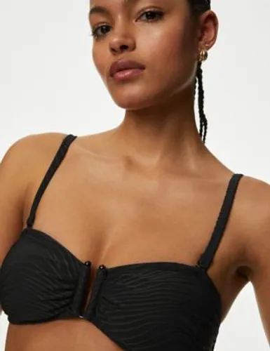 M&S Womens Textured Bandeau Bikini Top - 24 - Black, Black,Flame