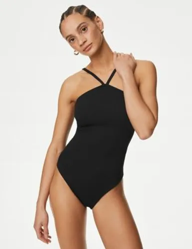M&S Womens Textured Padded Swimsuit - 16 - Black, Black,Orange