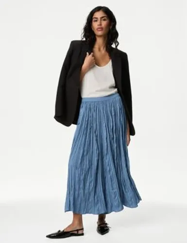 M&S Womens Textured Pleated Maxi Slip Skirt - 10LNG - Grey Blue, Grey Blue