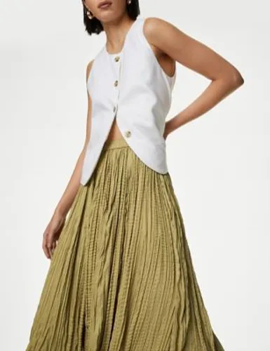 M&S Womens Textured Pleated Midi Skirt - 10PET - Onyx, Onyx,Orange
