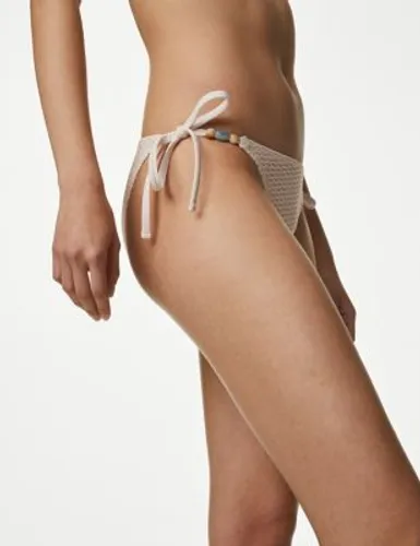 M&S Womens Textured Tie Side Bikini Bottoms - 8 - Ivory, Ivory