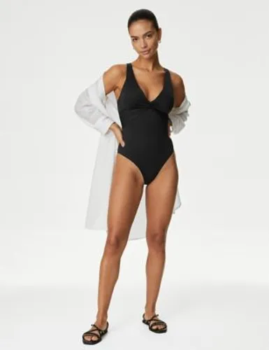 M&S Womens Tummy Control Plunge Swimsuit - 8REG - Black, Black