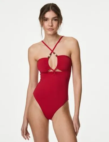 M&S Womens Twist Front Cut Out Bandeau Swimsuit - 16 - Ruby Red, Ruby Red