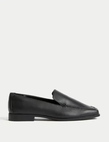M&S Womens Wide Fit Leather Flat Loafers - 5.5 - Black, Black,Terracotta
