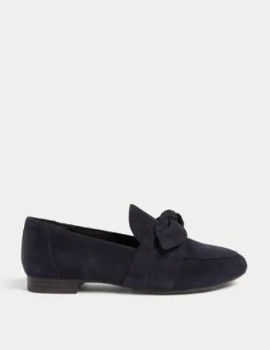 M&S Womens Wide Fit Suede Bow Flat Loafers - 4 - Navy, Navy,Black,Pink
