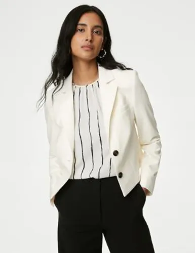 M&S Womens Wool Blend Tailored Cropped Blazer - 14 - Ivory, Ivory