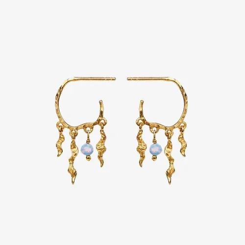 Maanesten Bayou Gold Plated Blue Opal Hoop Dropper Earrings 9664A