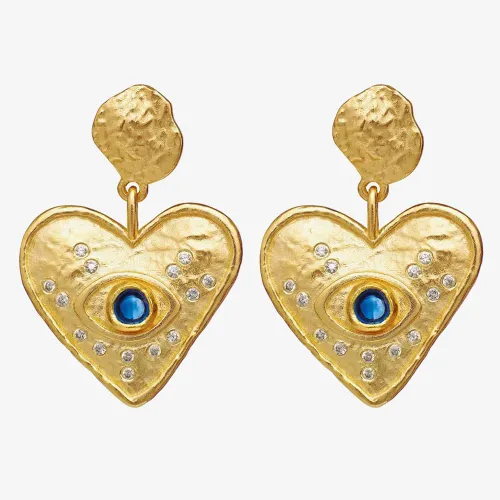 Maanesten Constantine Gold Plated Hammered Heart Kyanite Dropper Earrings 9850A