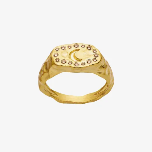 Maanesten Demi Gold Plated Moon Hammered Oval Signet Ring 4808A 57