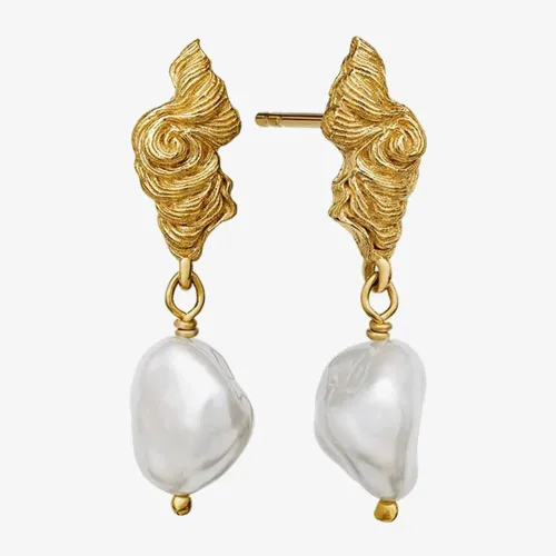 Maanesten Frigg Gold Plated Shell Freshwater Pearl Dropper Earrings 9698A