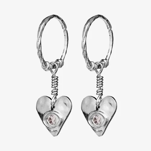 Maanesten Hestia Silver Hoop Heart Dropper Earrings 9848C