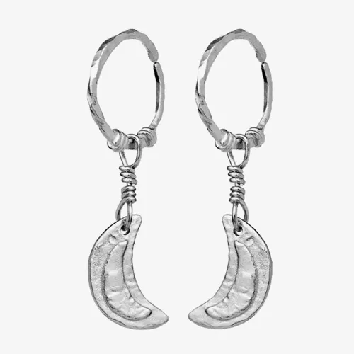 Maanesten Odessa Silver Hoop Cresent Moon Dropper Earrings 9841C
