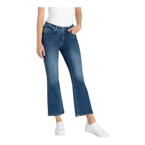 MAC , Authentic Flare Cropped Jeans - Medium Blue Denim ,Blue female, Sizes: